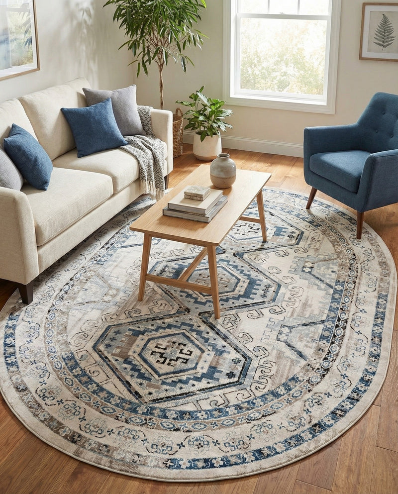 Savannah Elegance Collection Area Rug -  Tybee (Gray Blue) Oval Gray Blue  lifestyle 42