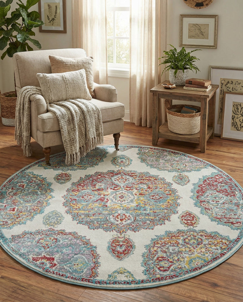 Arcadia Rugs Collection Area Rug -  Atlantis (Cream) Round Cream  lifestyle 62