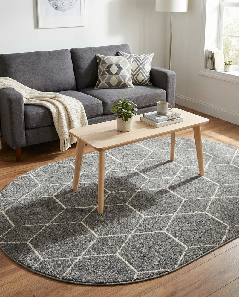 Trellis Mosaic Collection Area Rug - Arborville (Light Gray) Oval Light Gray  lifestyle 39