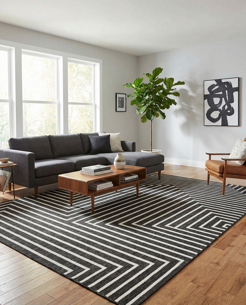 Urban Terrace Collection Area Rug -  Astoria (Black and White) Rectangle Black and White  lifestyle 7