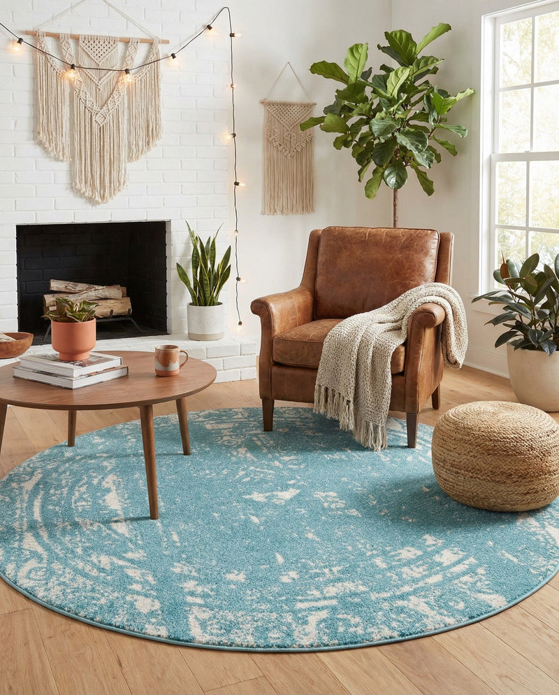 Brighton Stripes Collection Area Rug - Sussex (Light Blue) Round Light Blue  lifestyle 52