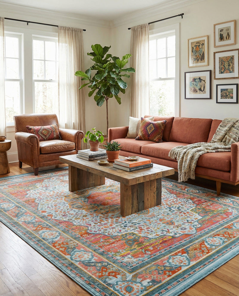 Caribbean Breeze Collection Area Rug -  Floriana Rectangle Light Blue  lifestyle 6