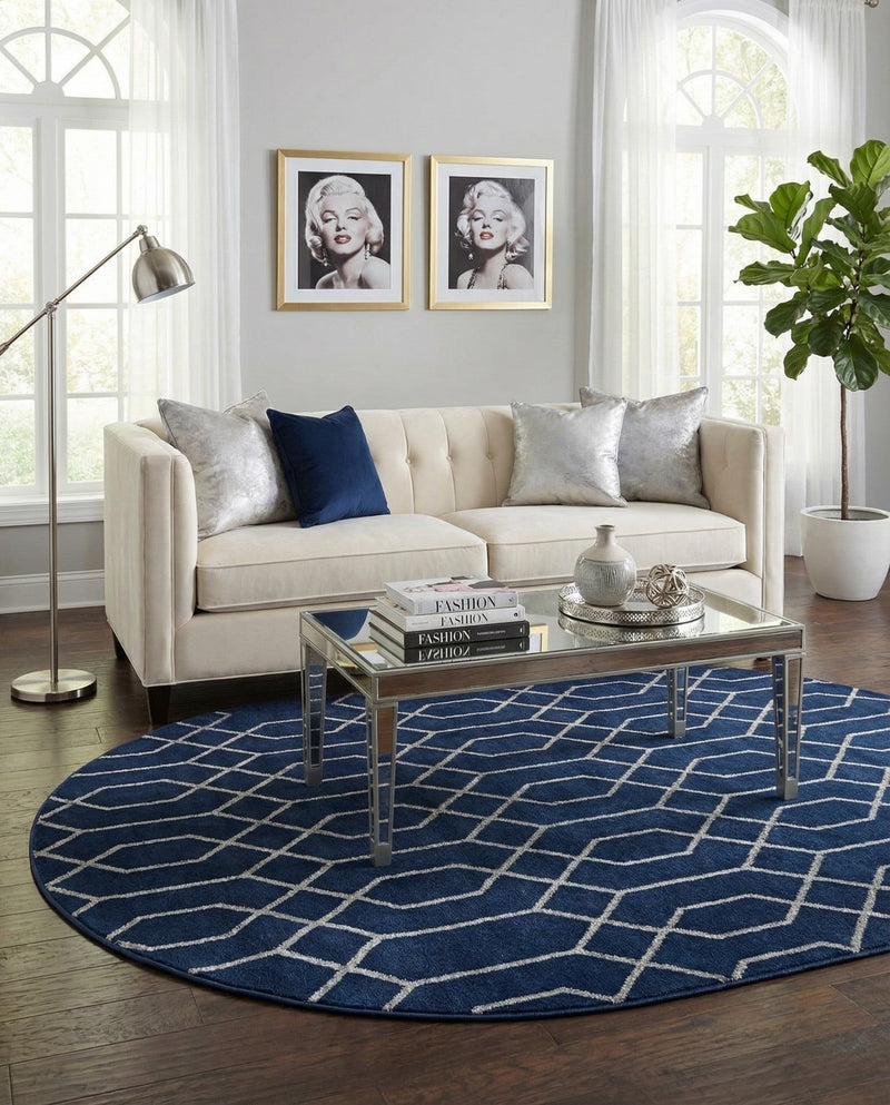 Hollywood Luxe Collection Area Rug - Sunset (Navy Blue Silver) Oval Navy Blue Silver  lifestyle 54