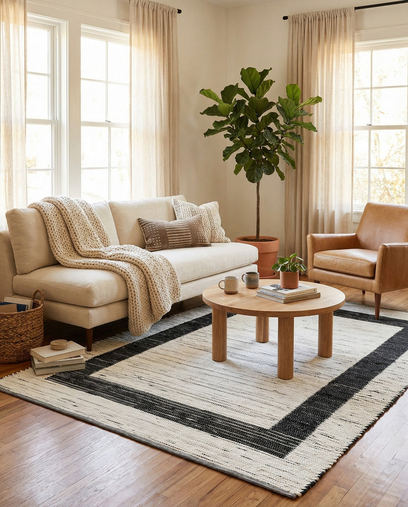 Osian Looms Collection Area Rug - Durham Rectangle White and Black  lifestyle 63