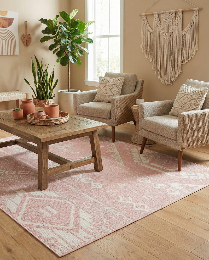 Desert Nomad Terrace Collection Area Rug - Sahara (Pink) Rectangle Pink  lifestyle 23