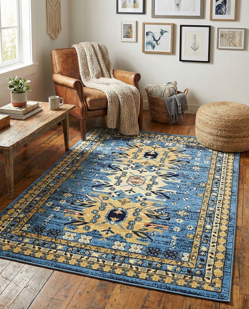 Tabriz Tapestries Collection Area Rug - Azerbaijan (Light Blue) Rectangle Light Blue  lifestyle 6