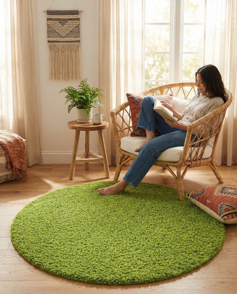 Plush Oasis Collection Area Rug - Serenity (Grass Green) Round Grass Green  lifestyle 57