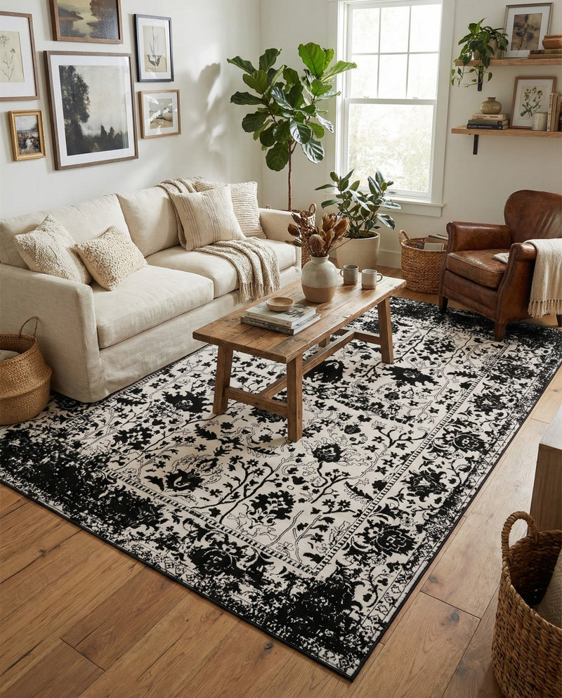 Cascade Range Collection Area Rug -  Shasta (Black and White) Rectangle Black and White  lifestyle 12