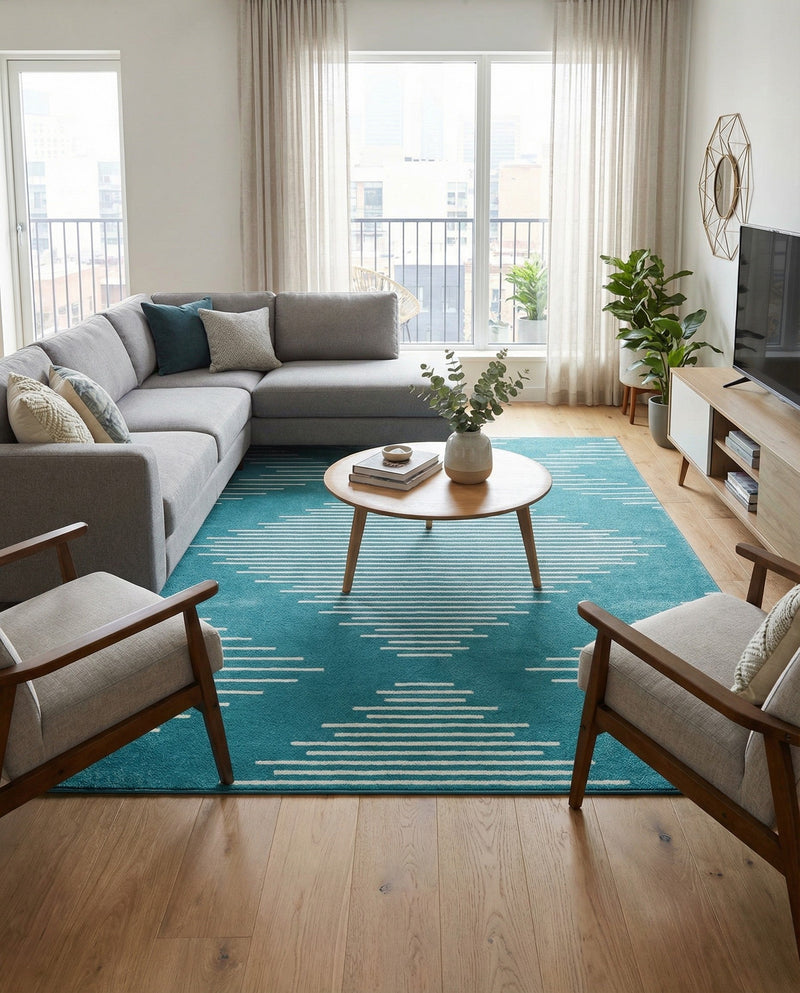 Seychelles Stripes Collection Area Rug - Mahe (Turquoise) Rectangle Turquoise  lifestyle 3