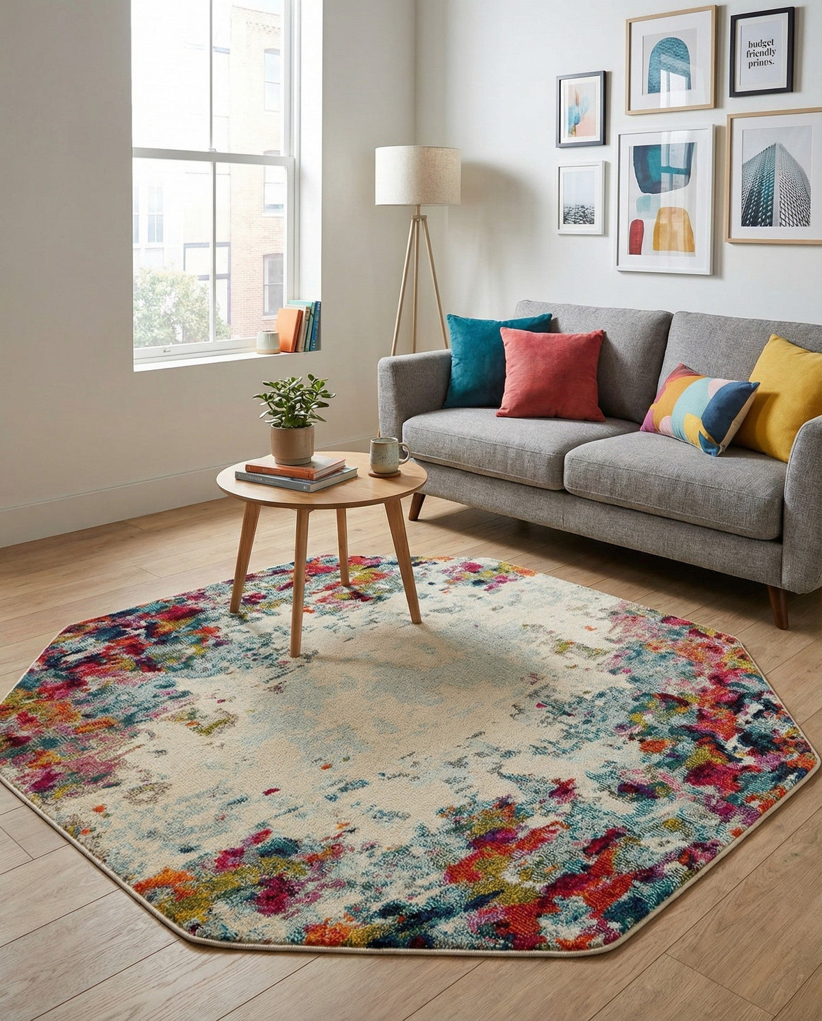 Chromatic Oasis Collection Area Rug -  Blush Octagon Multi  lifestyle 84