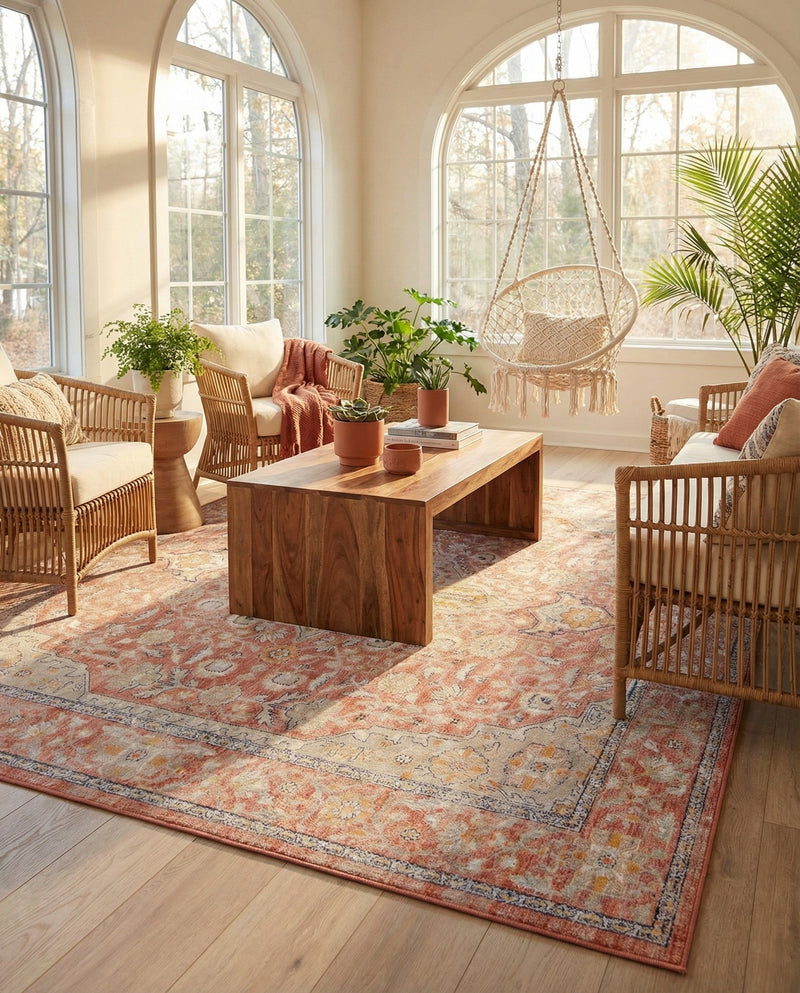 Seville Stripes Collection Area Rug - Cadiz (Brick Red) Rectangle Brick Red  lifestyle 6