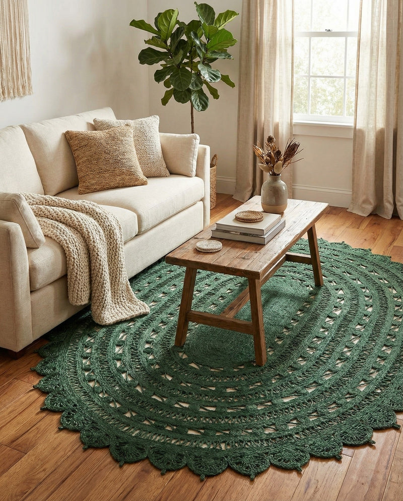 Woven Seaside Jute Collection Area Rug - Coastalhaven (Hunter Green) Oval Hunter Green  lifestyle 35