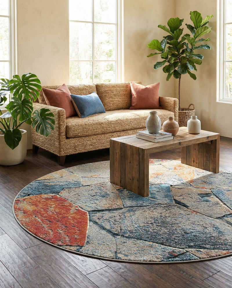 Urban Terrace Collection Area Rug -  Boulevard Round Multi  lifestyle 58