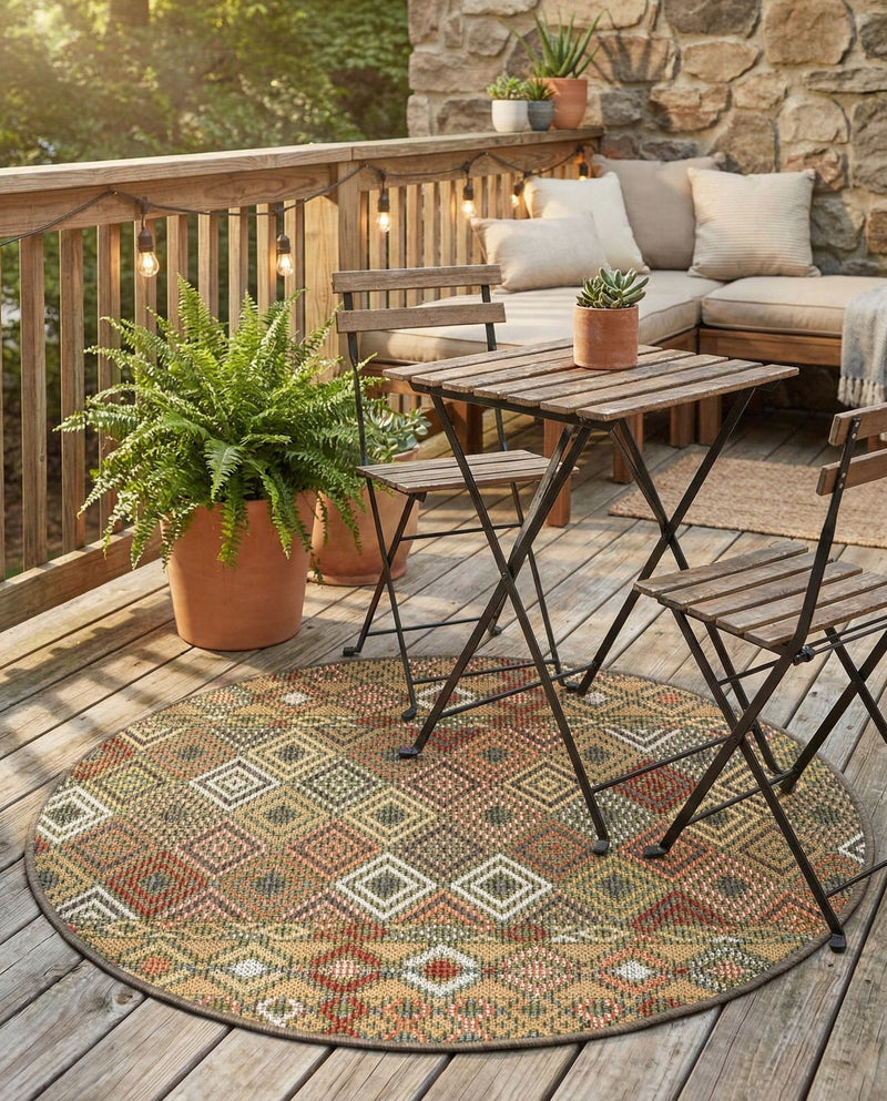 Coastal Terrace Collection Area Rug -  Pelican Round Multi  lifestyle 56