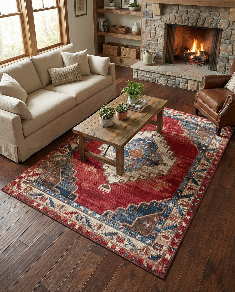 Patio Heritage Collection Area Rug -  Alcove Rectangle Red and Navy Blue  lifestyle 8