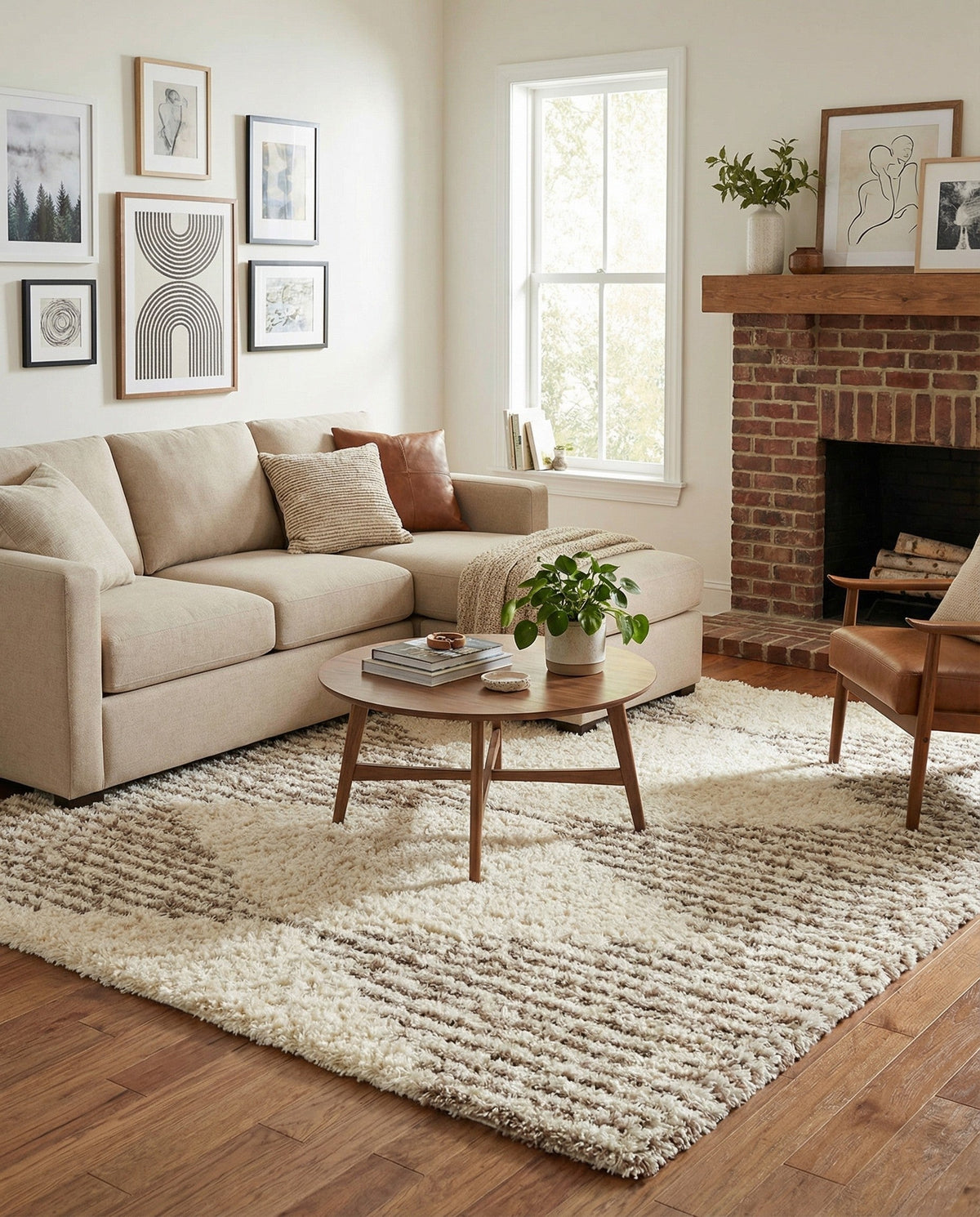 Eternal Plush Oasis Collection Area Rug -  Bliss Square Pearl and Khaki  lifestyle 83