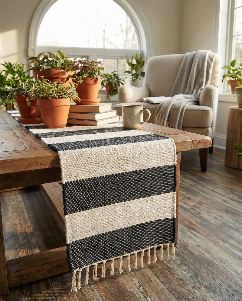 Tassel Trail Collection Area Rug - Pathway (Navy Blue) Table Runner Navy Blue  lifestyle 41