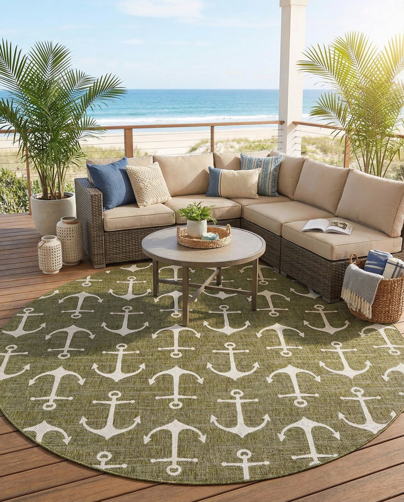 Seaside Haven Rugs Collection Area Rug - Sapphire (Green) Round Green  lifestyle 44
