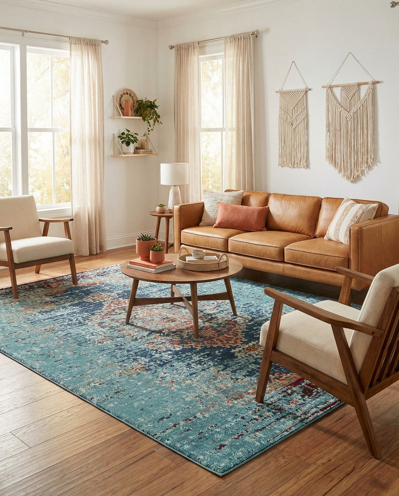 Venetian Tapestry Collection Area Rug -  Giudecca Rectangle Turquoise  lifestyle 16