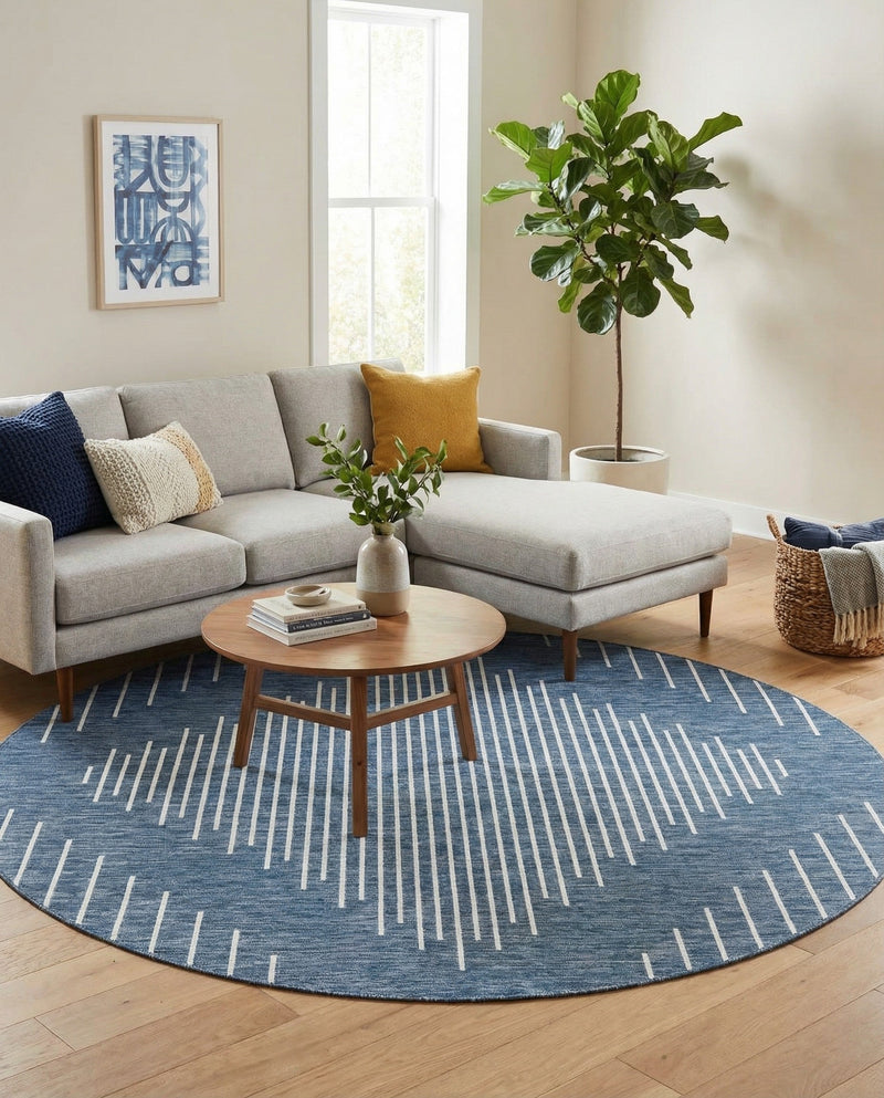 Urban Terrace Collection Area Rug -  Chelsea (Blue) Round Blue  lifestyle 65