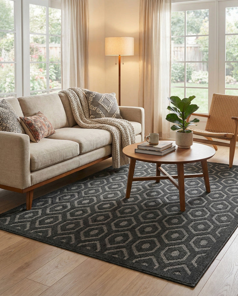 Garden Lattice Charm Collection Area Rug - Arbor (Charcoal) Rectangle Charcoal  lifestyle 5