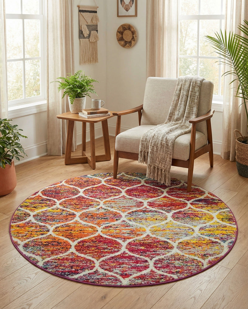 Trellis Mosaic Collection Area Rug -  Pergolatown (Multi) Round Multi  lifestyle 39