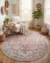 Vintage Memories Collection Area Rug - Echoes Oval Beige pink  lifestyle 61