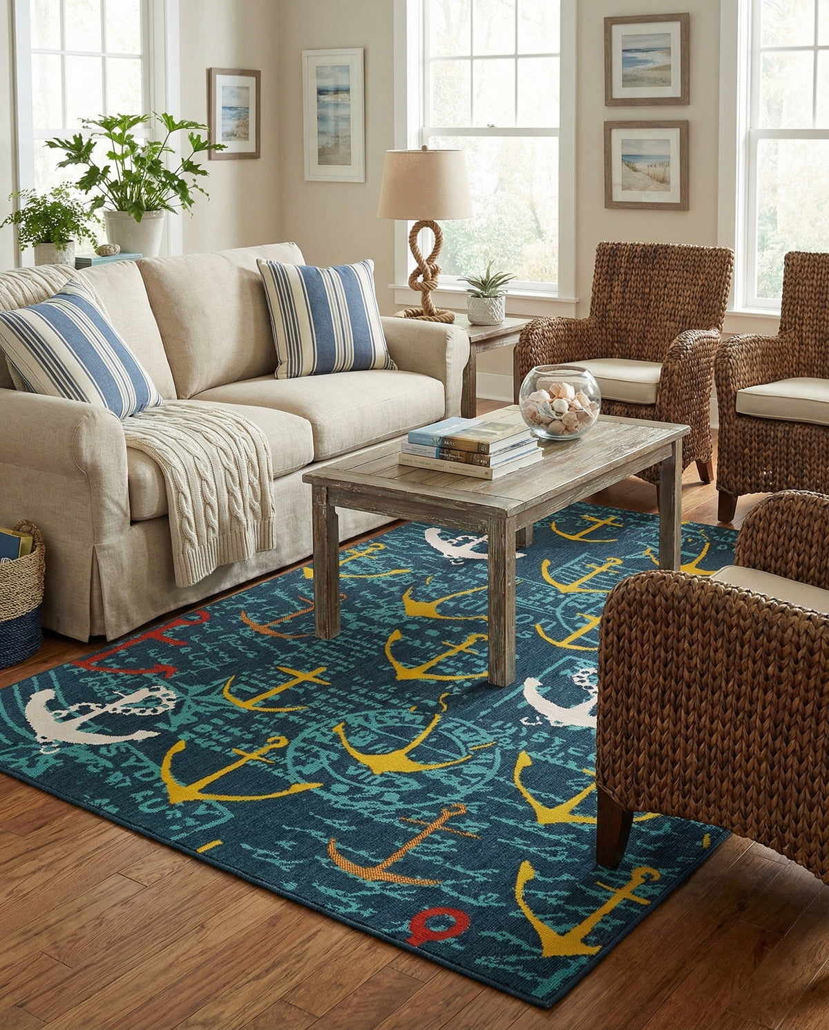 Seaside Haven Rugs Collection Area Rug -  Lighthouse Rectangle Navy Blue  lifestyle 8