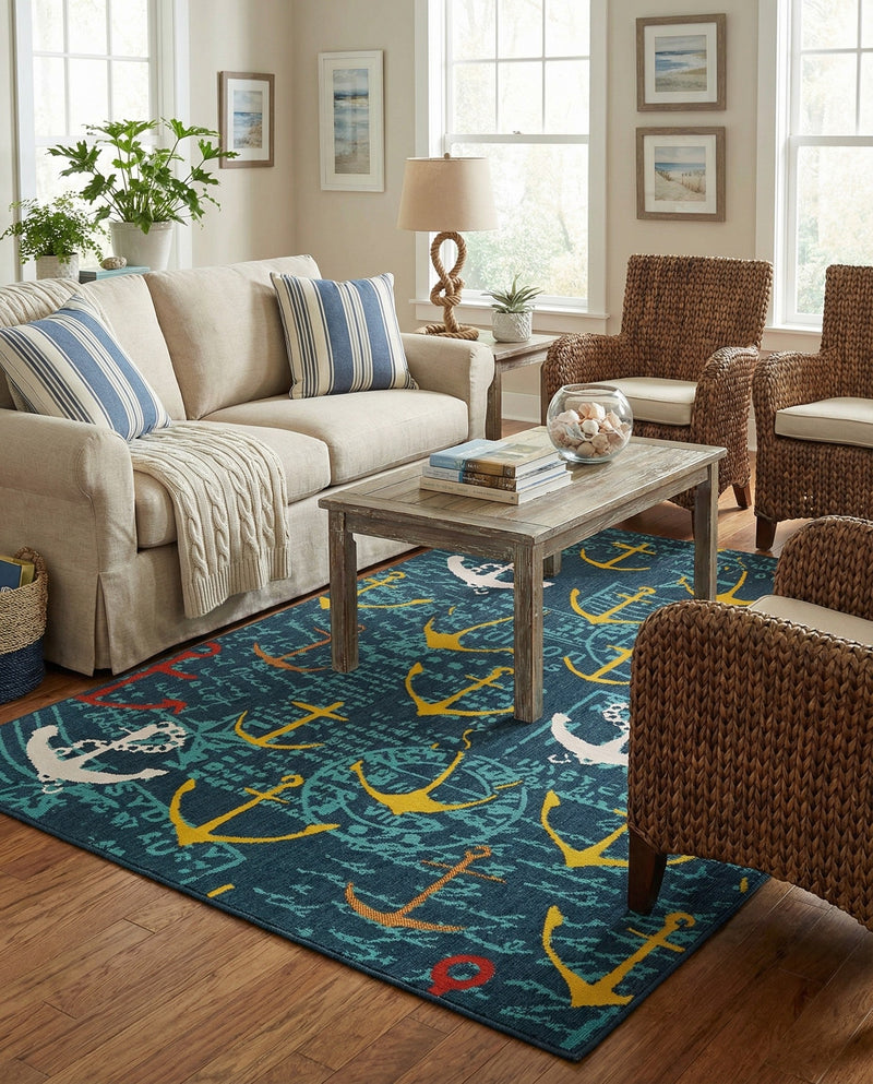Seaside Haven Rugs Collection Area Rug -  Lighthouse Rectangle Navy Blue  lifestyle 8