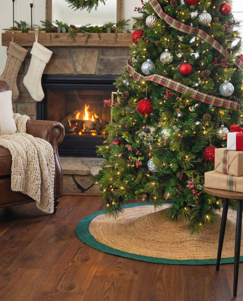 Holiday Hearth Rugs Collection Area Rug - Yuletide Round Green and Natural  lifestyle 26