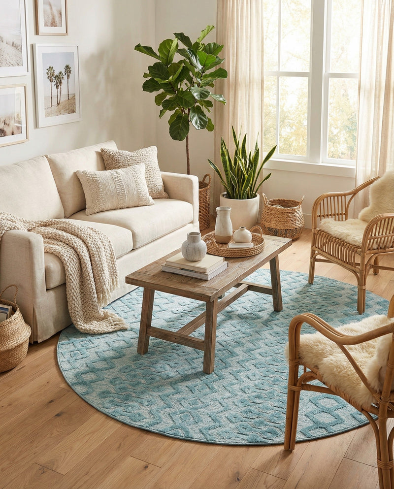 Garden Lattice Charm Collection Area Rug -  Pergola (Aqua) Round Aqua  lifestyle 59