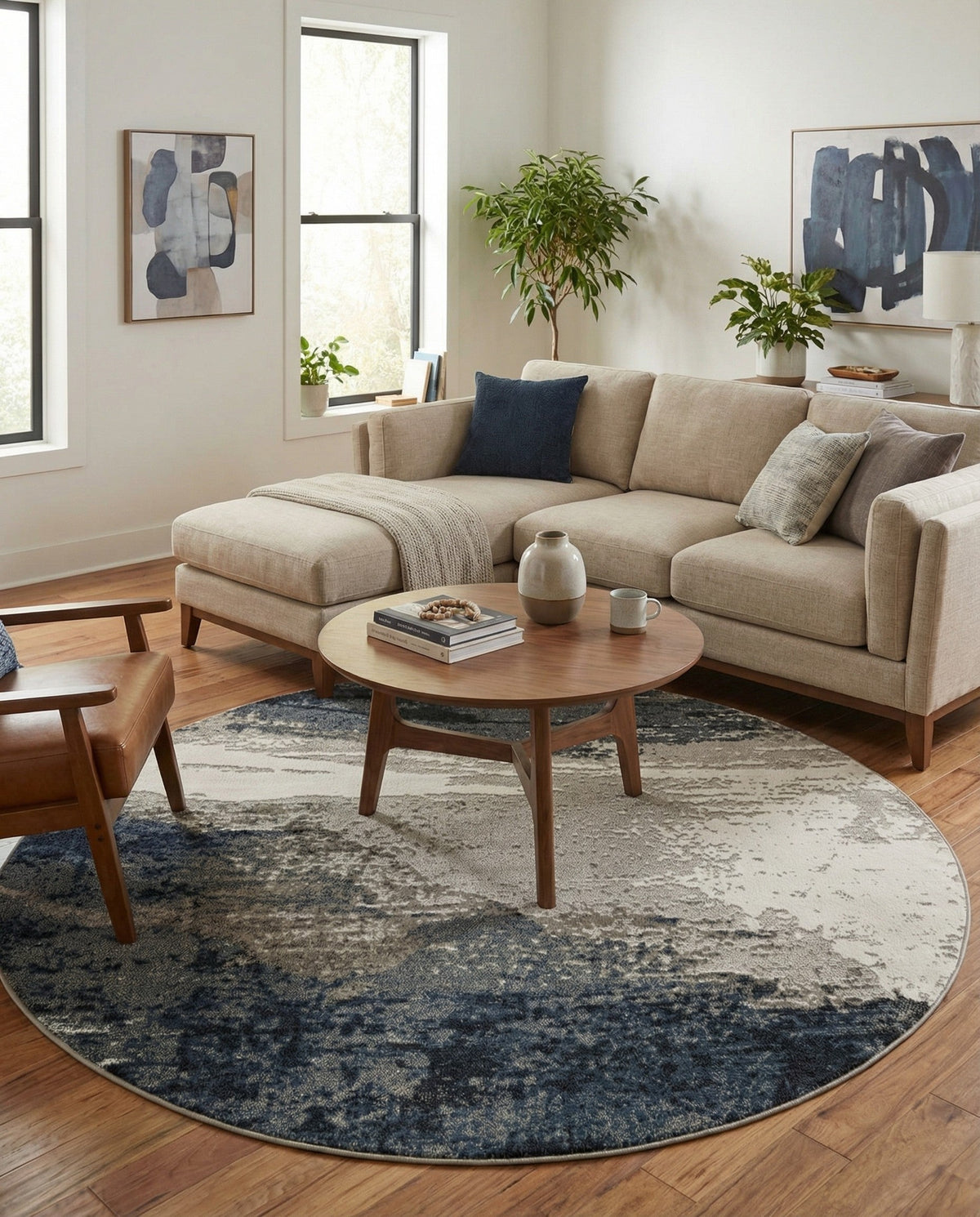 Copenhagen Edge Collection Area Rug - Nyhavn Round Blue  lifestyle 124