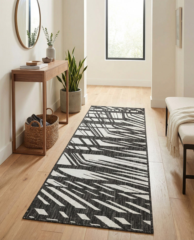 Urban Terrace Collection Area Rug -  Queens Runner Black and White  lifestyle 74