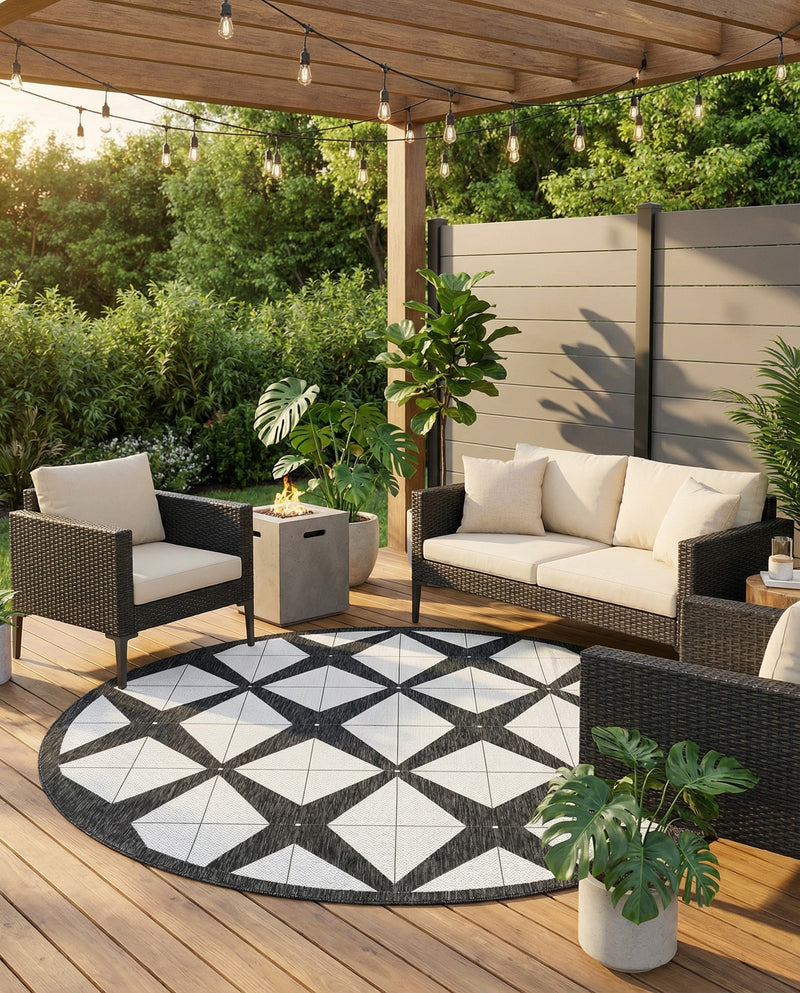 Urban Terrace Collection Area Rug -  Hudson Round Black and White  lifestyle 58