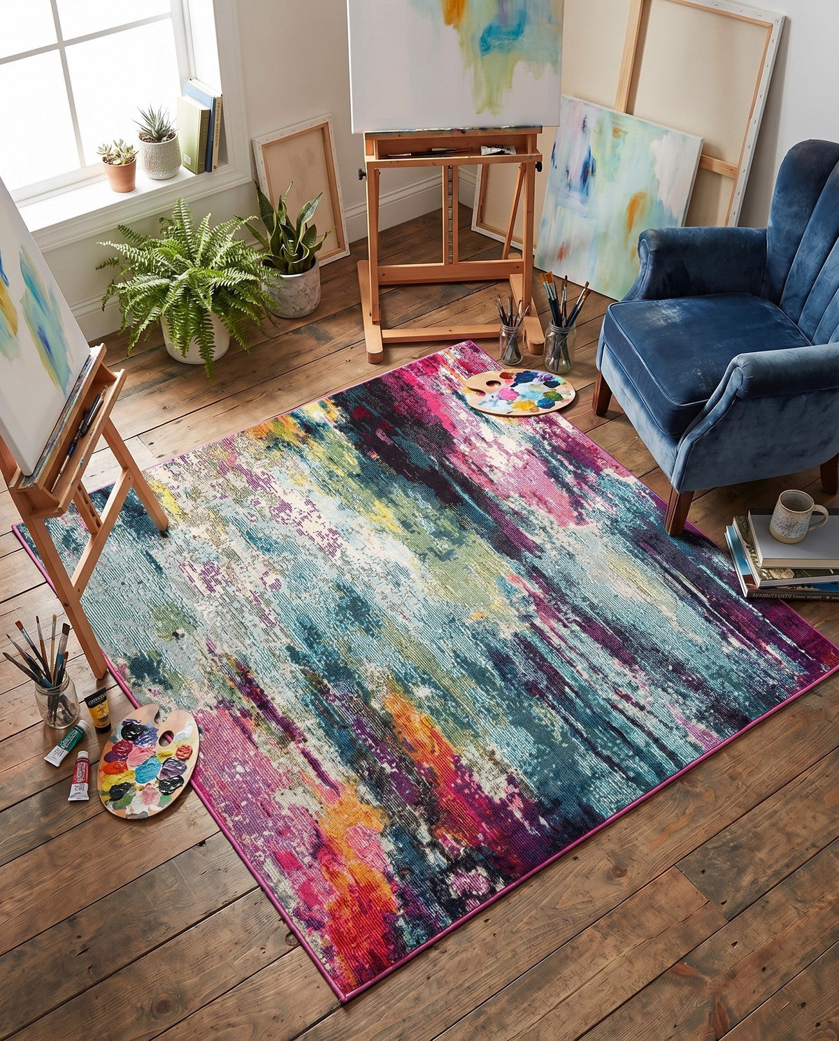 Chromatic Oasis Collection Area Rug -  Oasis Square Multi  lifestyle 129