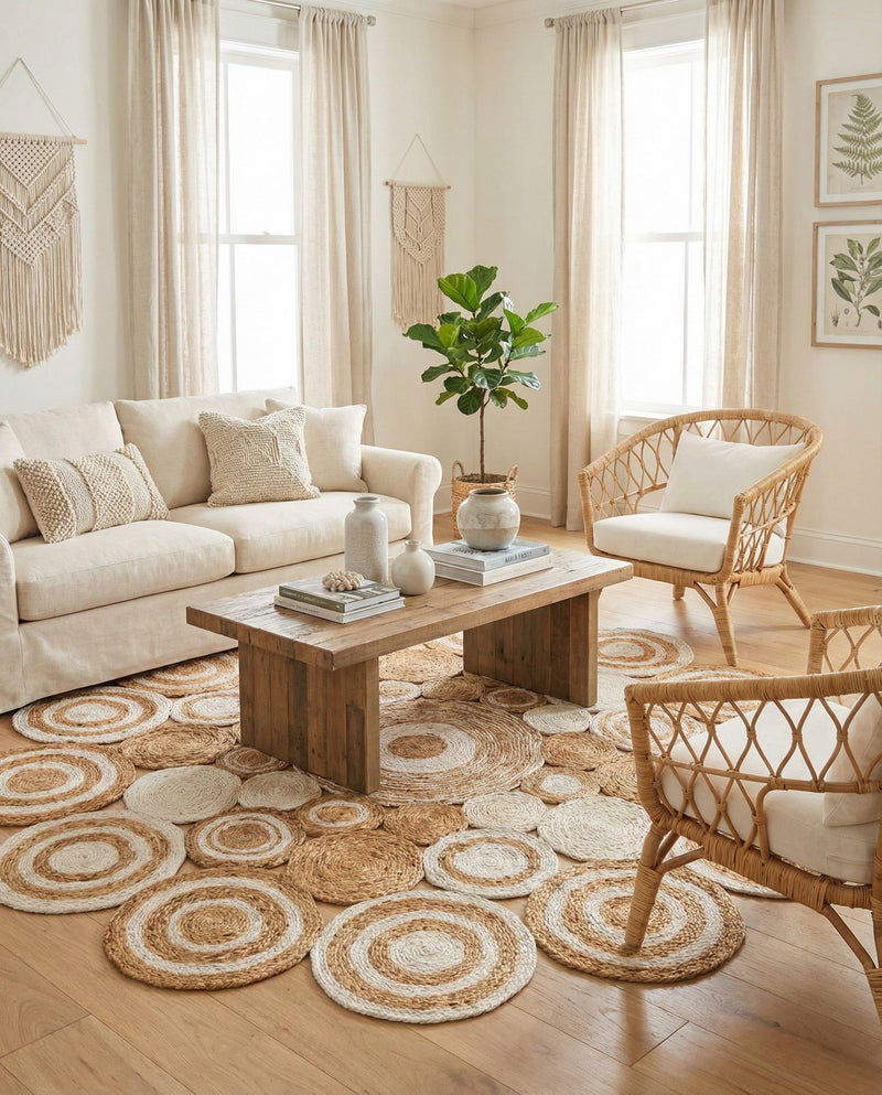 Woven Seaside Jute Collection Area Rug - Sienna Round Natural and White  lifestyle 14