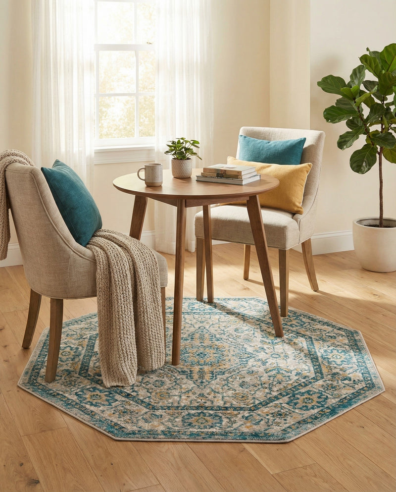 Seville Stripes Collection Area Rug - Cadiz (Light Gray) Octagon Light Gray  lifestyle 60