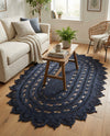 Woven Seaside Jute Collection Area Rug - Coastalhaven (Navy Blue) Oval Navy Blue  lifestyle 7