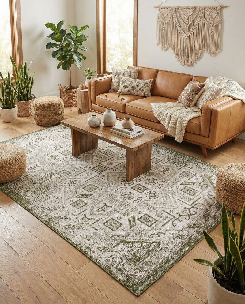 Tribal Terrace Treasures Collection Area Rug - Mayan Marina (Green) Rectangle Green  lifestyle 14