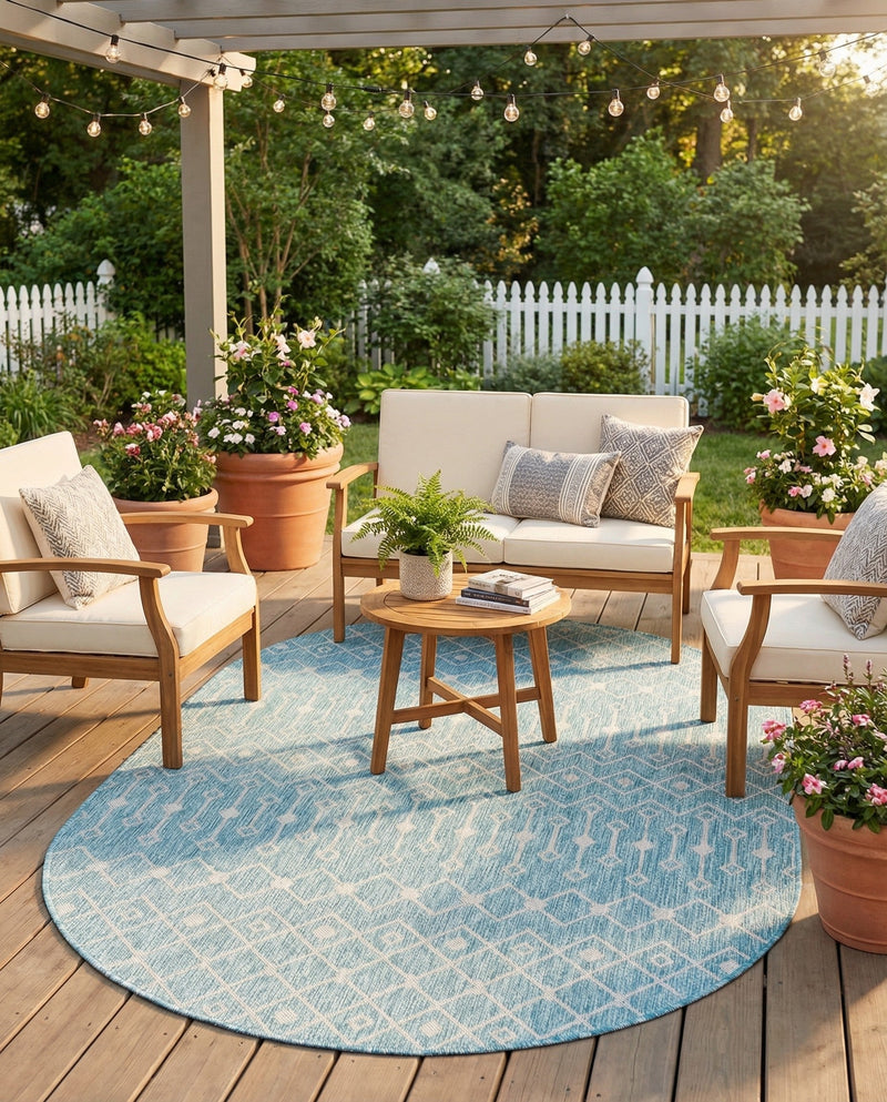 Savannah Pergola Collection Area Rug -  Pergola (Aqua) Oval Aqua  lifestyle 41