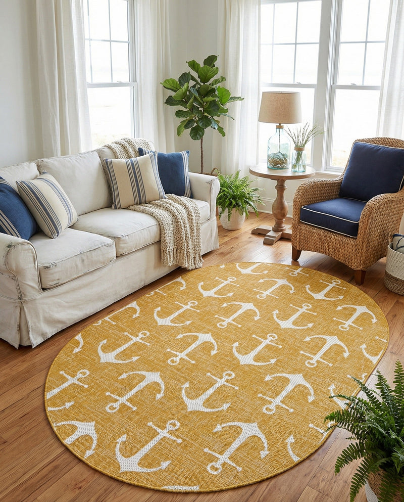 Seaside Haven Rugs Collection Area Rug - Sapphire (Yellow) Oval Yellow  lifestyle 69