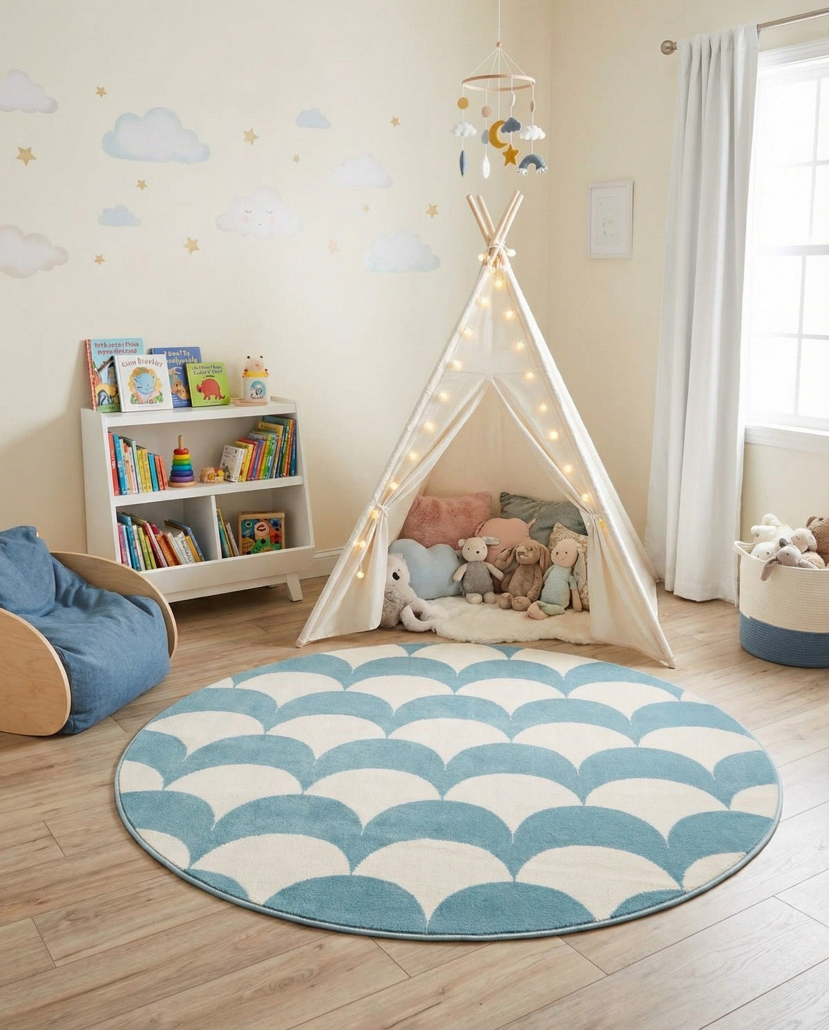 Wonder Tykes Collection Area Rug - Sparklewood Round Sky blue  lifestyle 85