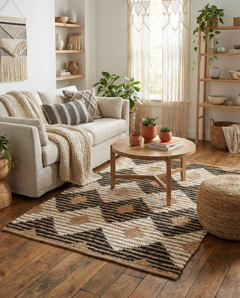 Osian Looms Collection Area Rug - Varanasi Rectangle Natural Black  lifestyle 8
