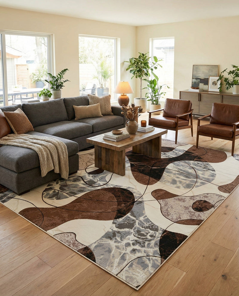 Urban Terrace Collection Area Rug -  Garden Rectangle Brown and White  lifestyle 6