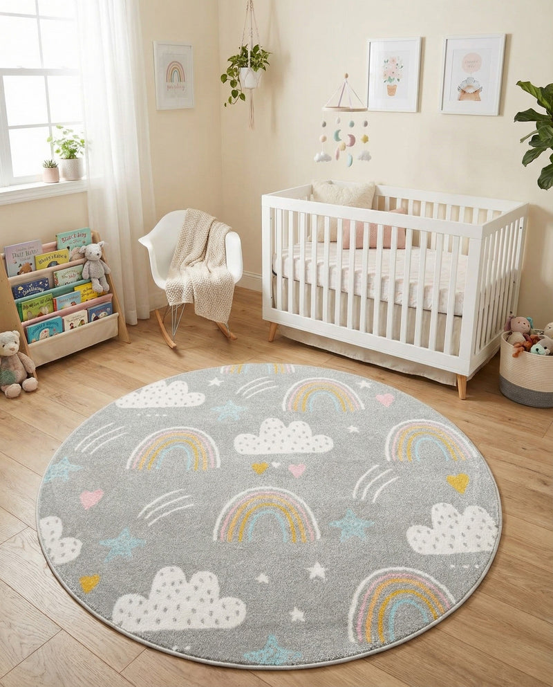 Wonder Tykes Collection Area Rug -  Pixel Round Gray  lifestyle 74