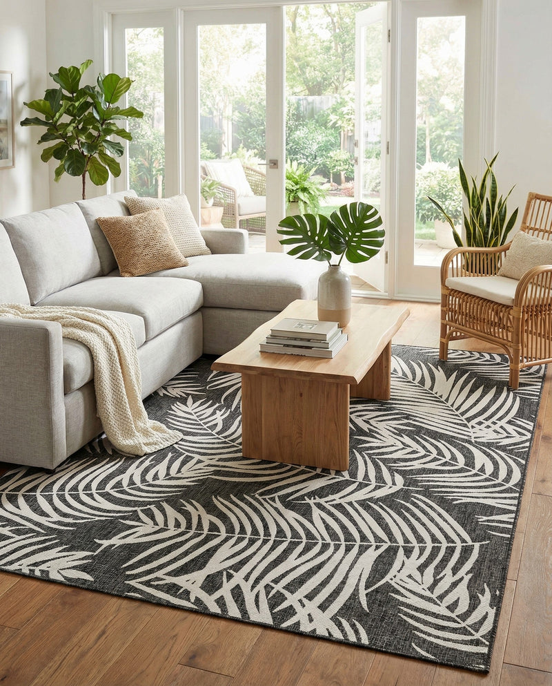 Seaside Blooms Collection Area Rug - Verdure (Charcoal) Rectangle Charcoal  lifestyle 6