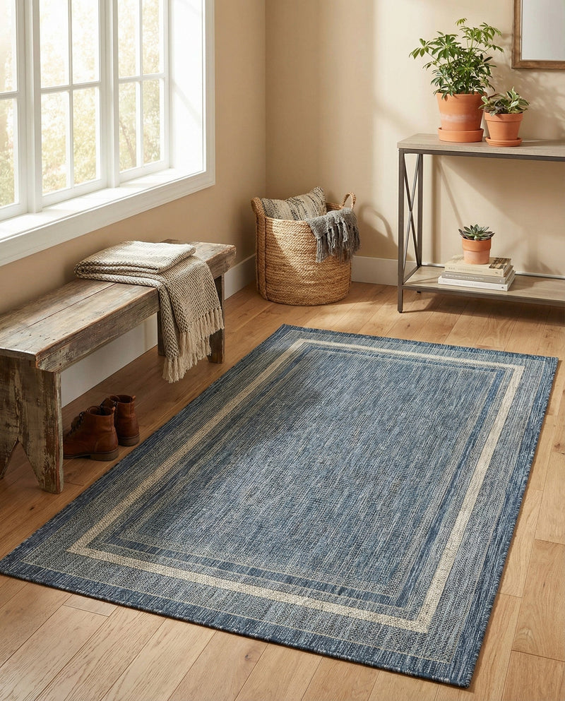 Terrace Fringe Collection Area Rug - Veranda (Blue) Rectangle Blue  lifestyle 23