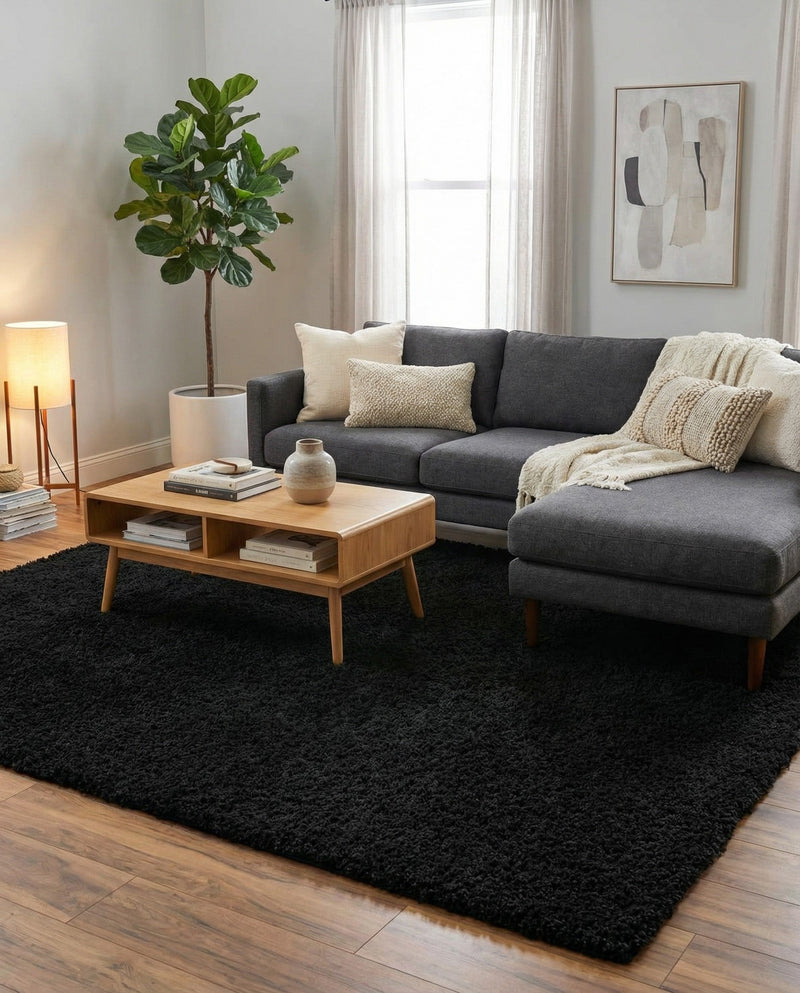 Plush Oasis Collection Area Rug - Serenity (Jet Black) Rectangle Jet Black  lifestyle 8
