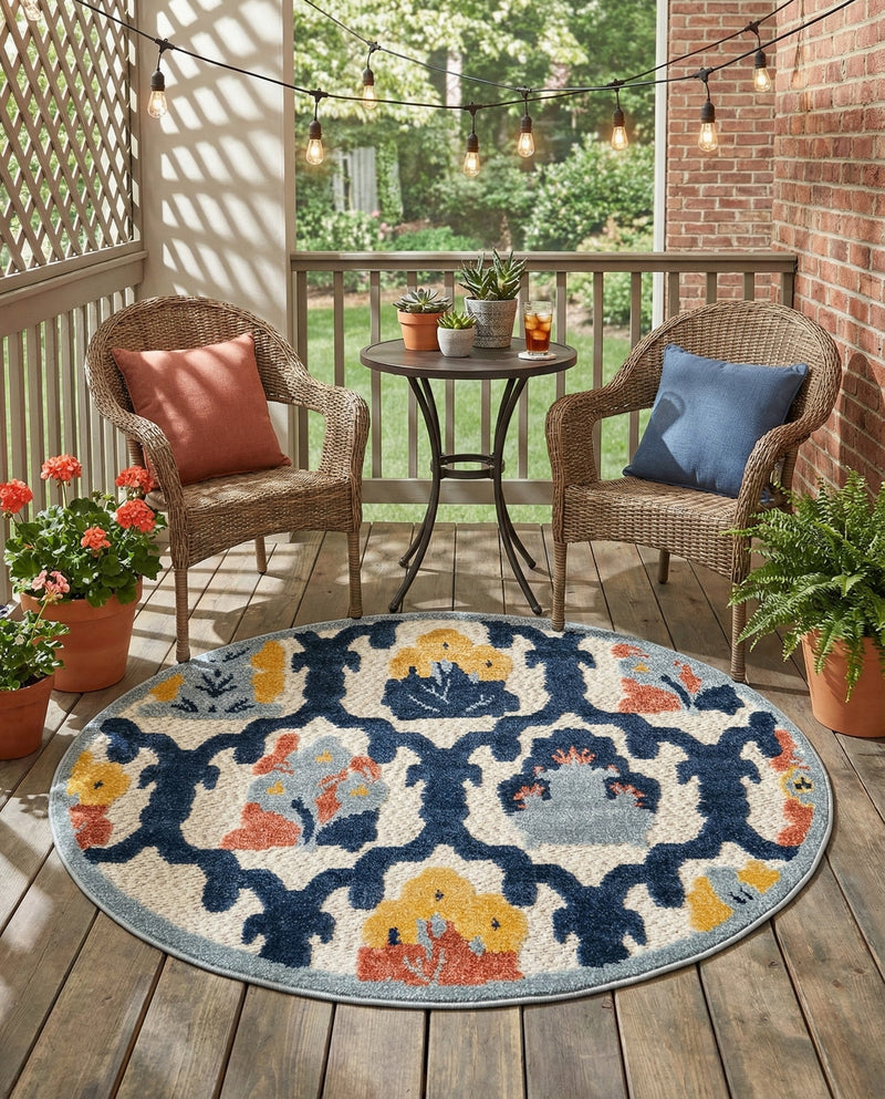 Caribbean Terrace Collection Area Rug -  Dominica Round Ivory  lifestyle 57