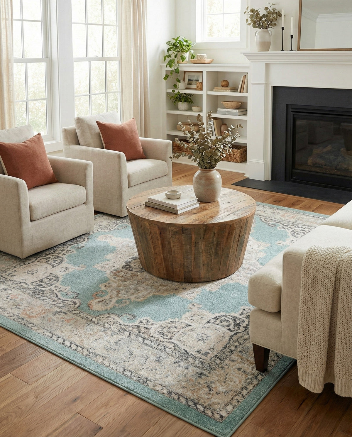 Beverly Grove Collection Area Rug -  Fairfax (Aqua) Square Aqua  lifestyle 47